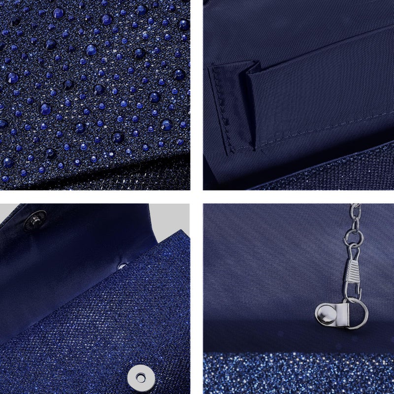 CurvChic Clutch Purses for Women Evening Bag Rhinestone Handbag Party Wedding Bridal Prom Purse Crossbody Shoulder Bag (Navy Blue) - Image 5